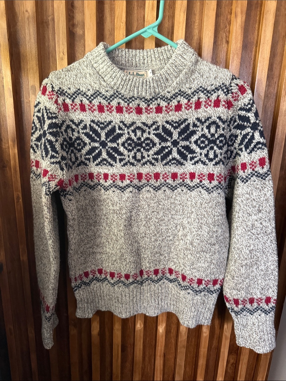 Vintage 80s LL Bean Knitted 100% wool Fisherman Fair Isle Classic Sweater. S